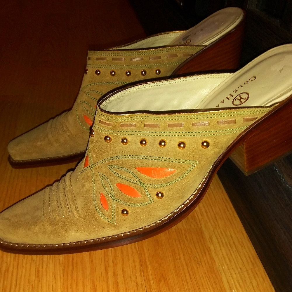 Cole Haan Suede Heeled Clogs w/ Stu